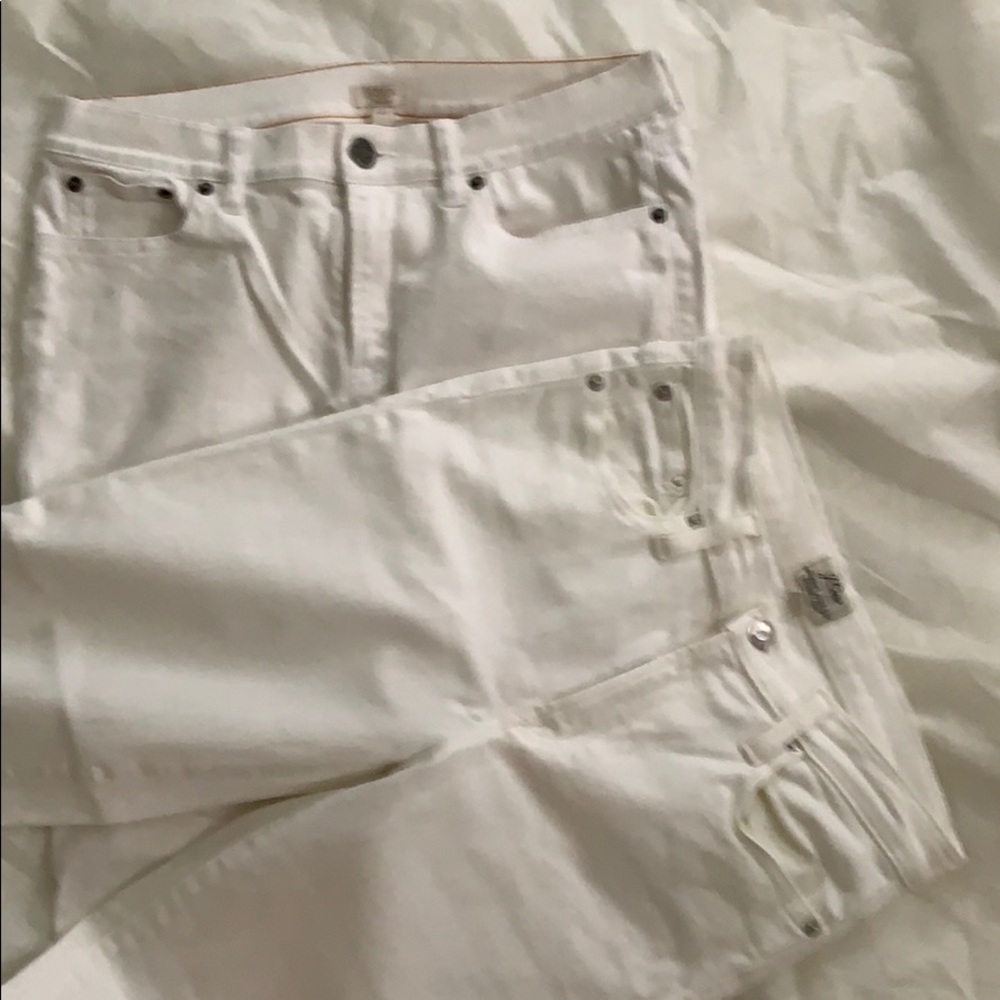 2 pairs J Crew white stretch ankle jeans